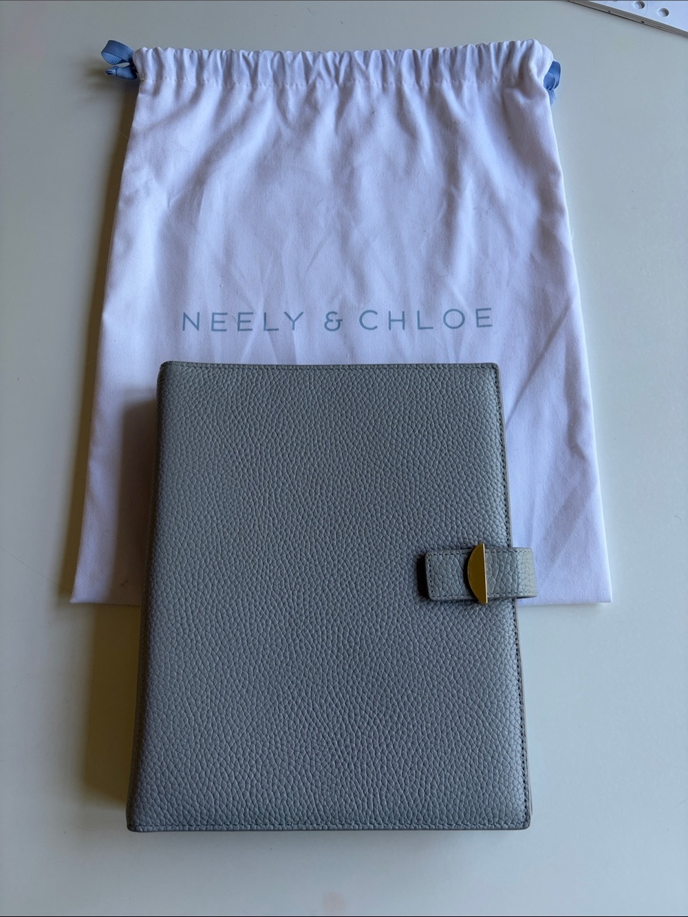 Neely & Chloe Light Gray Leather Planner with Gold Accent